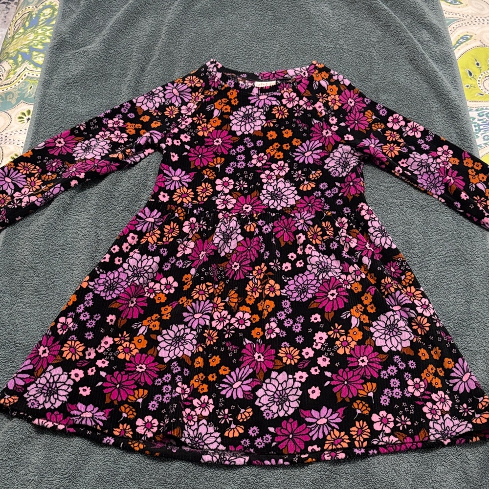 jumping beans Black Long-Sleeve Floral Fit-&-Flare Dress - Pink & Orange Flowers